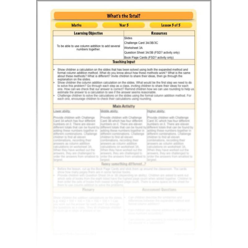 PlanBee What's the Total? - Year 5 Maths Planning - Addition and Subtraction