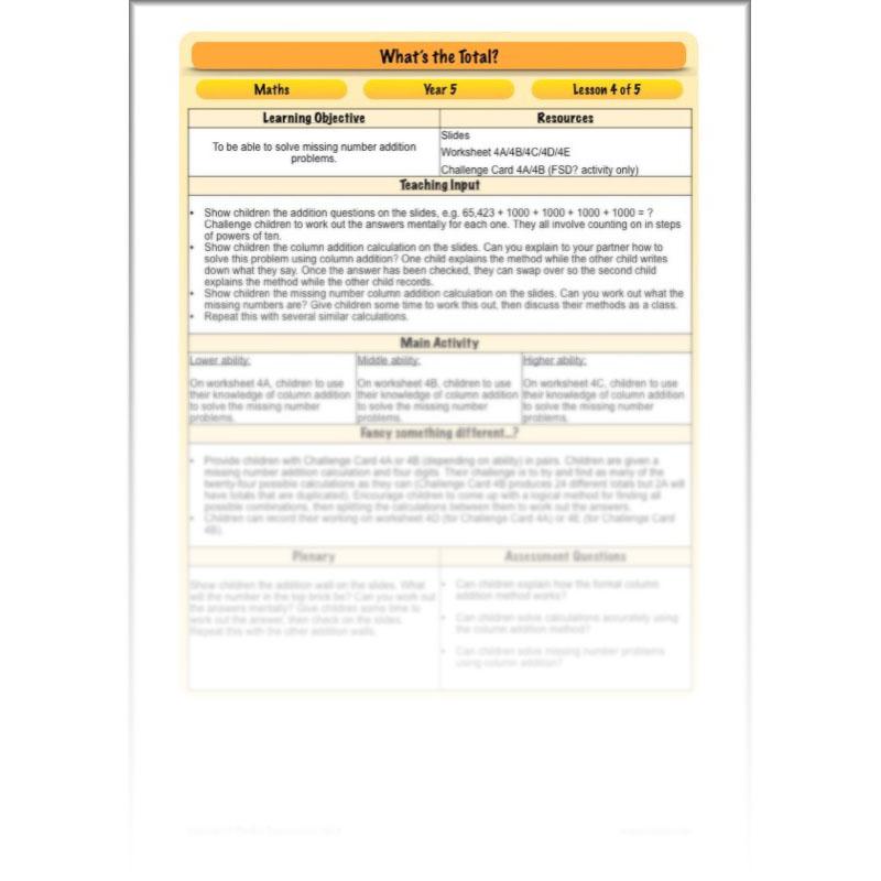PlanBee What's the Total? - Year 5 Maths Planning - Addition and Subtraction