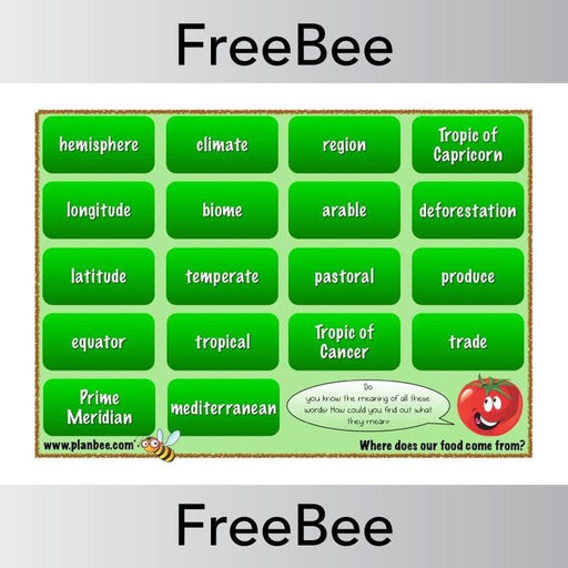 PlanBee Where does our food come from? Word Bank | PlanBee FreeBees