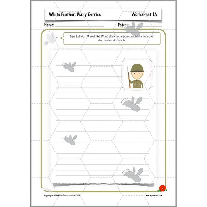 WW1 White Feather Diary Entries KS2 English Worksheets by PlanBee