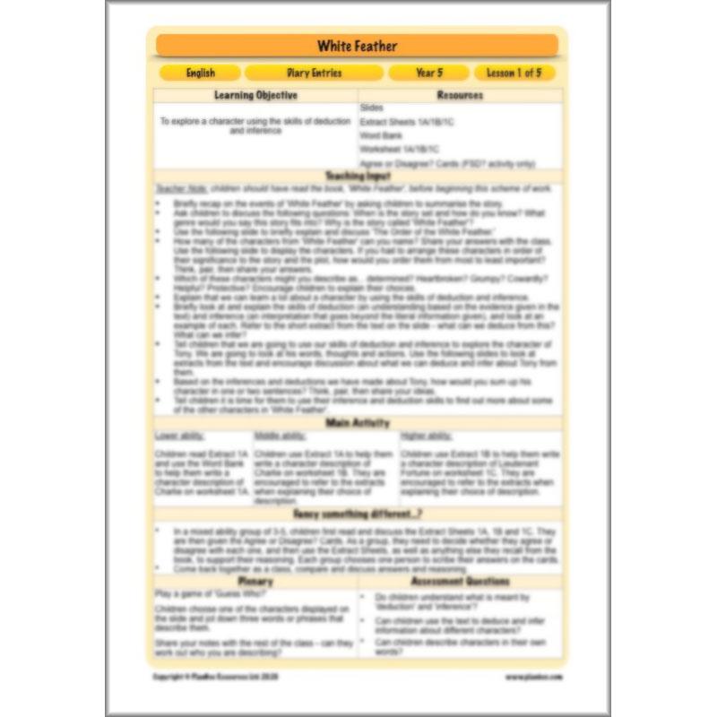 PlanBee White Feather Diary Entries KS2 English Planning Pack 