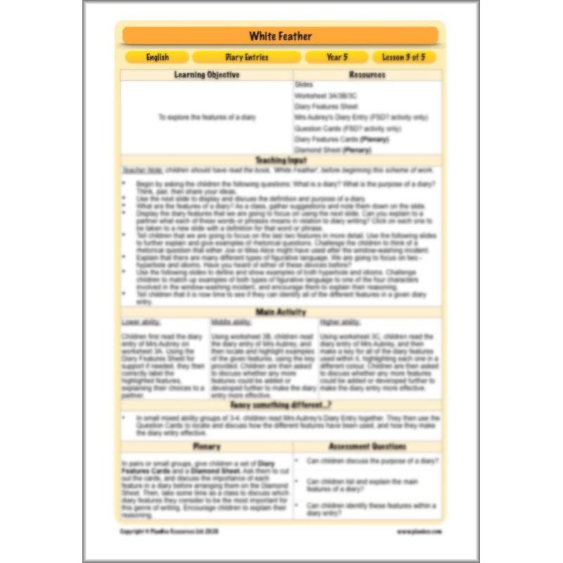 PlanBee White Feather Diary Entries KS2 English Planning Pack 