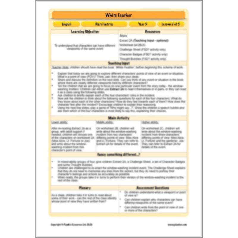 PlanBee White Feather Diary Entries KS2 English Planning Pack 