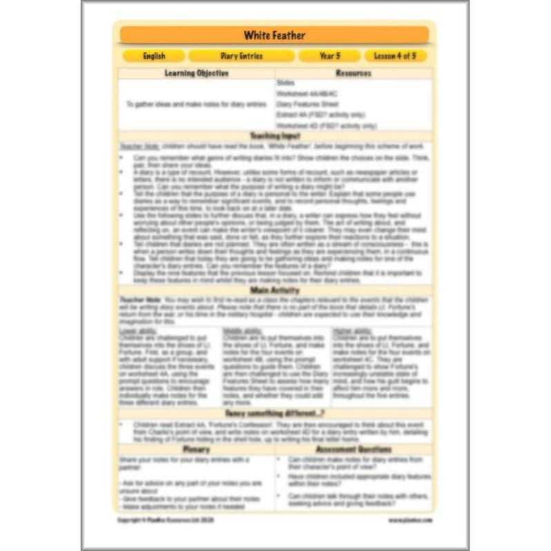 WW1 White Feather Diary Entries KS2 English Pack by PlanBee