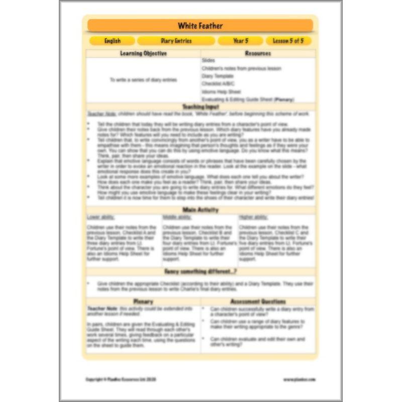 PlanBee White Feather Diary Entries KS2 English Planning Pack 