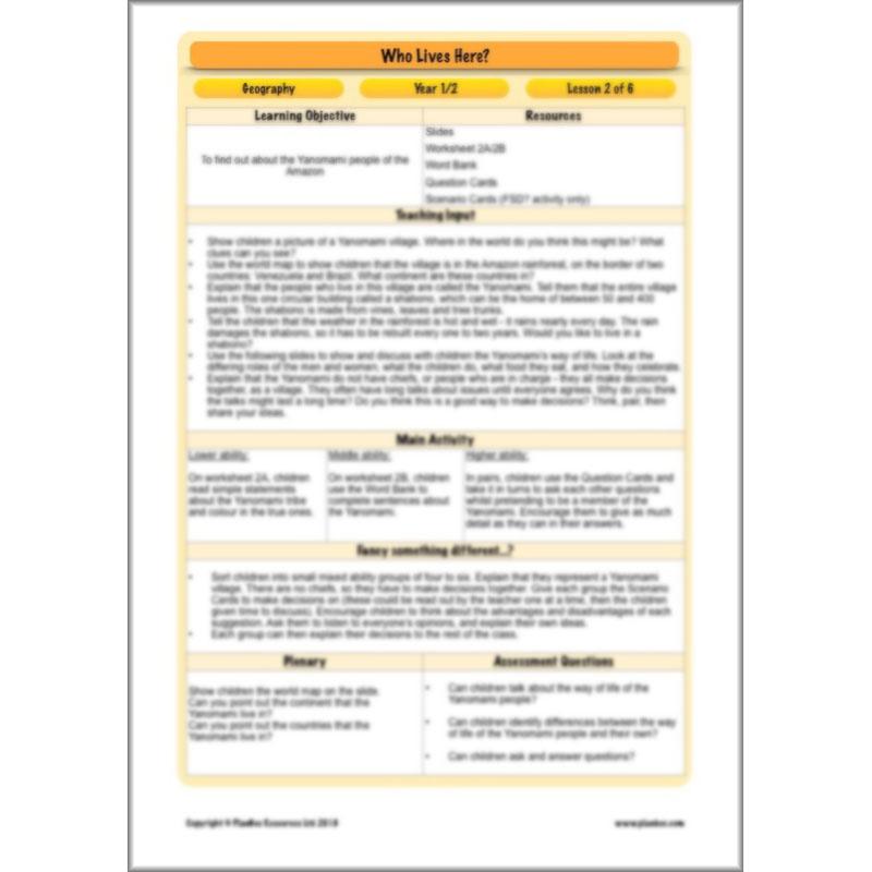 PlanBee Who Lives Here? Geography scheme of work for KS1 Year 1 & Year 2