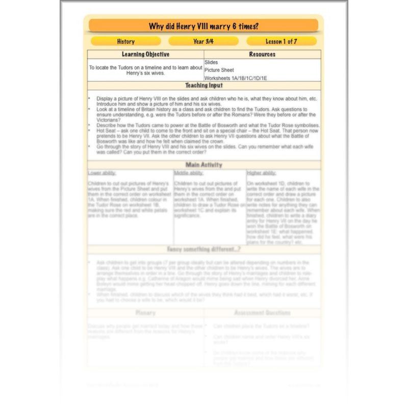 PlanBee Henry VIII KS2 History Lesson Plan Pack for Year 3 & Year 4