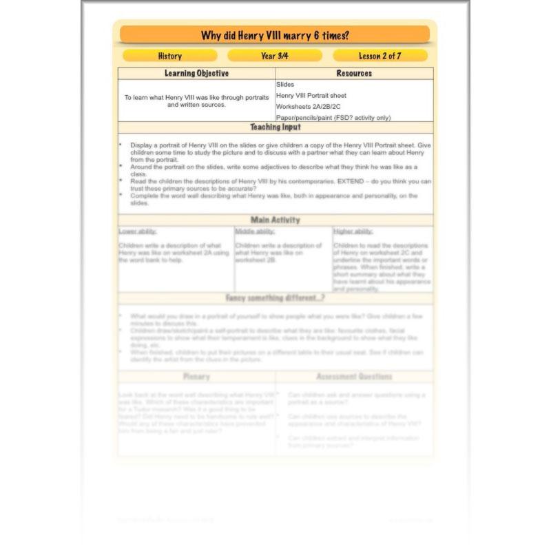 PlanBee Henry VIII KS2 History Lesson Plan Pack for Year 3 & Year 4