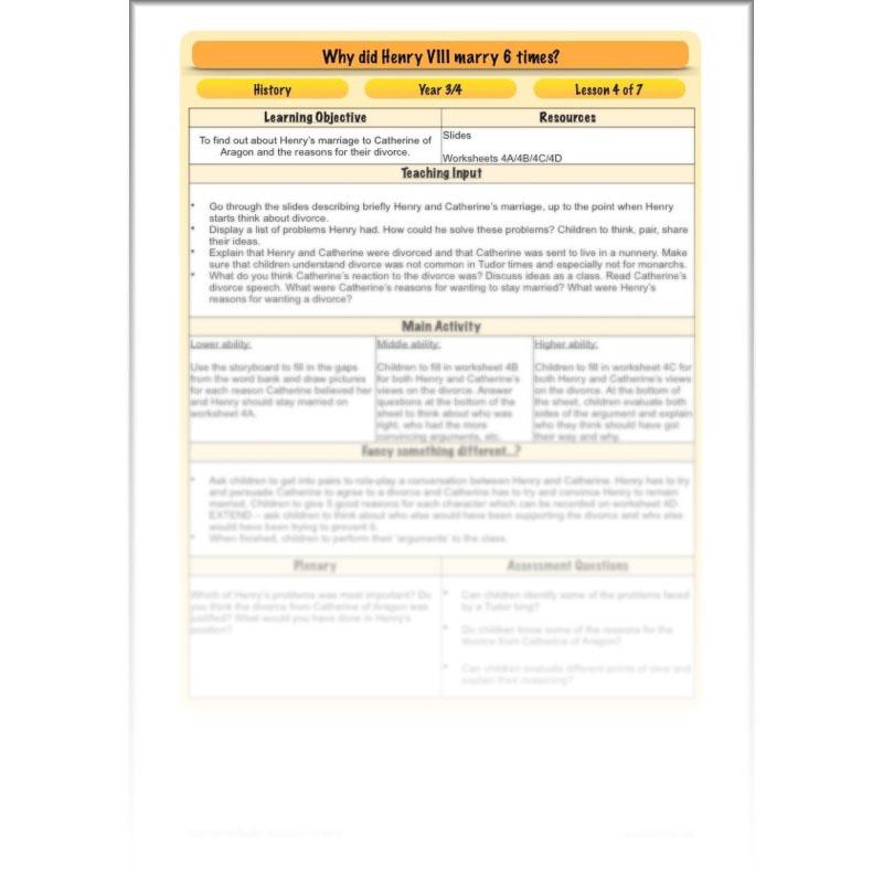PlanBee Henry VIII KS2 History Lesson Plan Pack for Year 3 & Year 4
