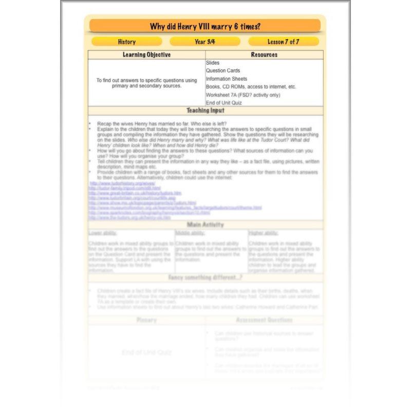 PlanBee Henry VIII KS2 History Lesson Plan Pack for Year 3 & Year 4