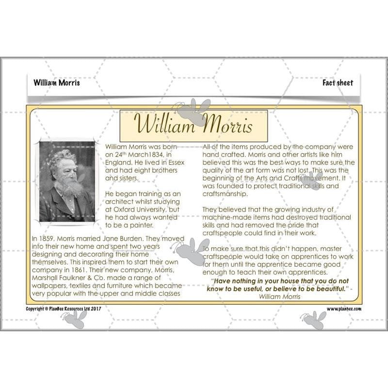 PlanBee William Morris KS2 Art Lesson Plan Packs for Year 3 & Year 4