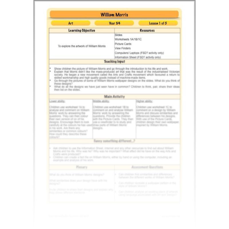 PlanBee William Morris KS2 Art Lesson Plan Packs for Year 3 & Year 4