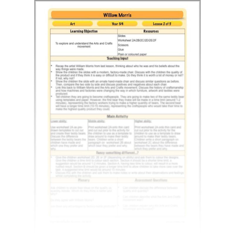 PlanBee William Morris KS2 Art Lesson Plan Packs for Year 3 & Year 4
