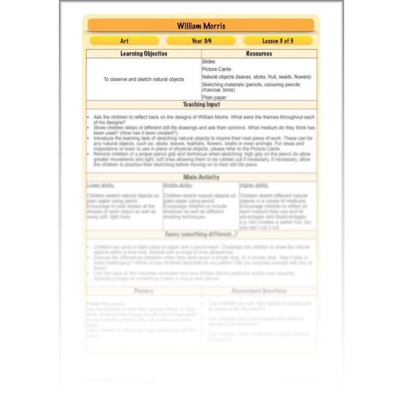 PlanBee William Morris KS2 Art Lesson Plan Packs for Year 3 & Year 4