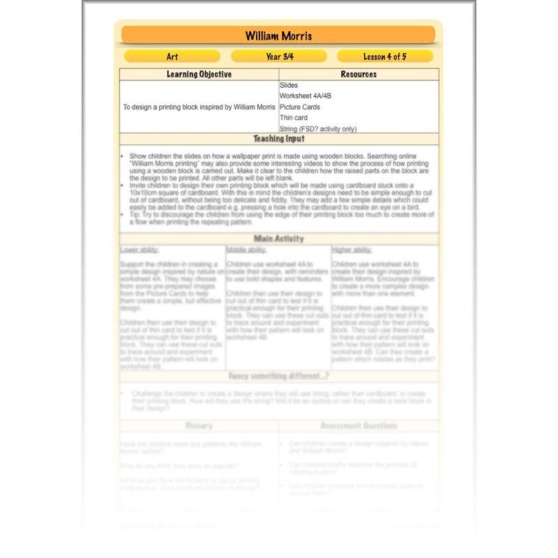 PlanBee William Morris KS2 Art Lesson Plan Packs for Year 3 & Year 4