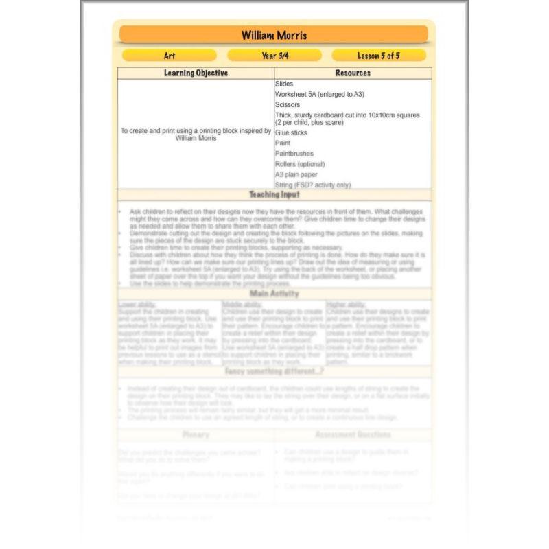PlanBee William Morris KS2 Art Lesson Plan Packs for Year 3 & Year 4