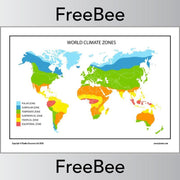 PlanBee Free downloadable World Climate Map for kids by PlanBee