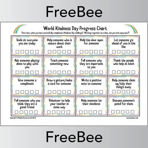 PlanBee FREE World Kindness Day Challenge Chart by PlanBee