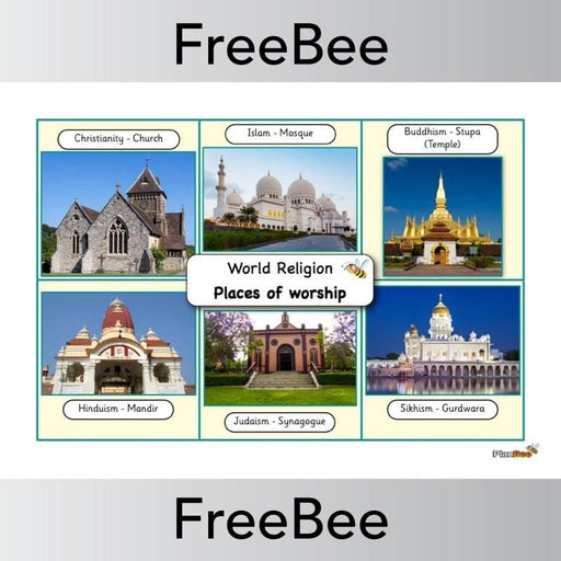 Free 6 Main World Religions Places of Worship Word Mat by PlanBee