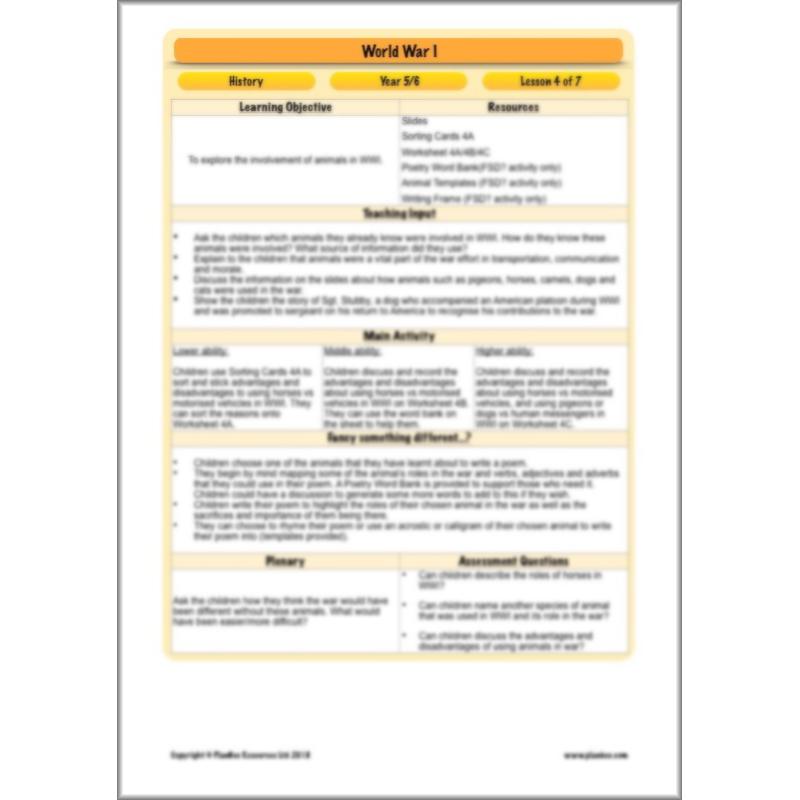 PlanBee World War One: KS2 History lessons, activities and resources