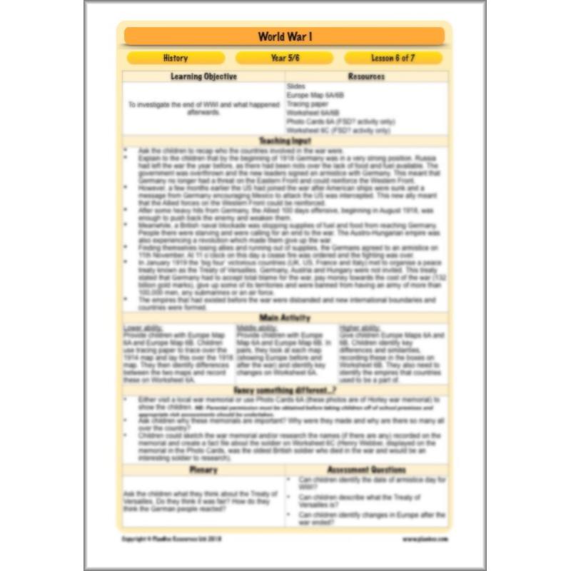 PlanBee World War One: KS2 History lessons, activities and resources