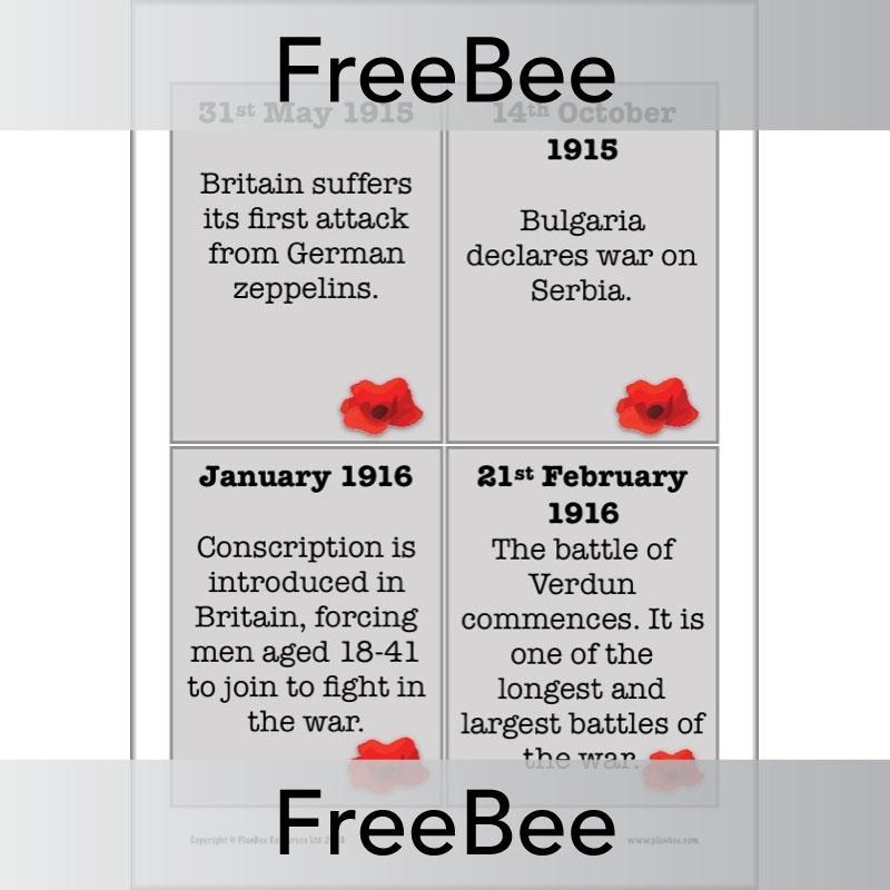 PlanBee World War I Timeline KS2 Free resource by PlanBee