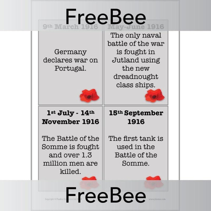 PlanBee World War I Timeline KS2 Free resource by PlanBee