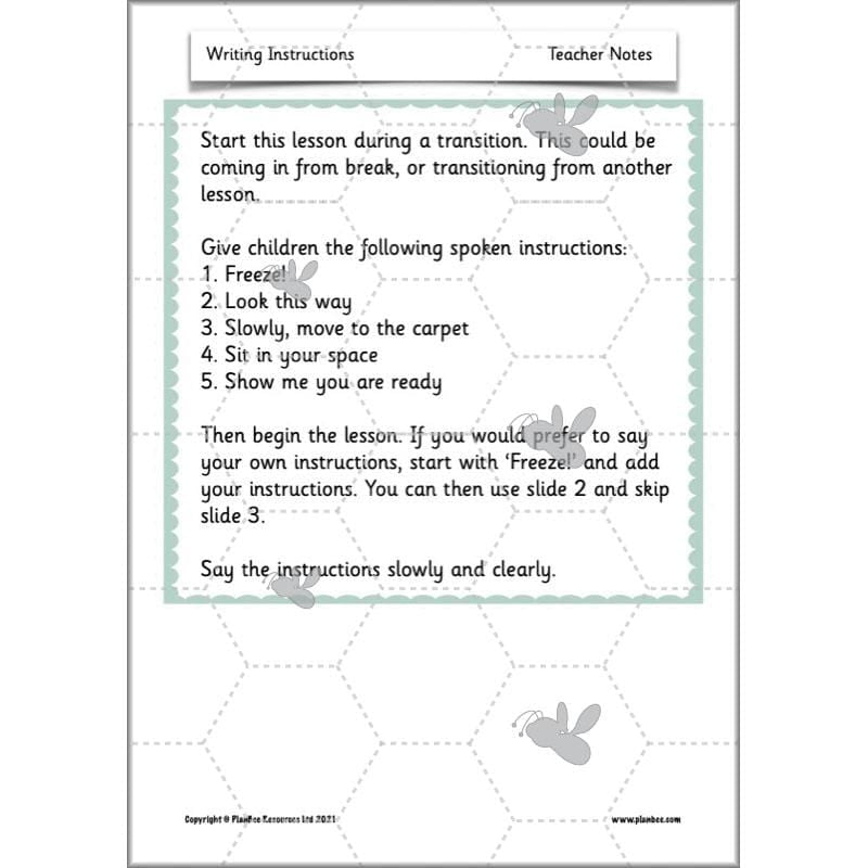 PlanBee Writing Instructions Year 1 English lessons and activities by PlanBee