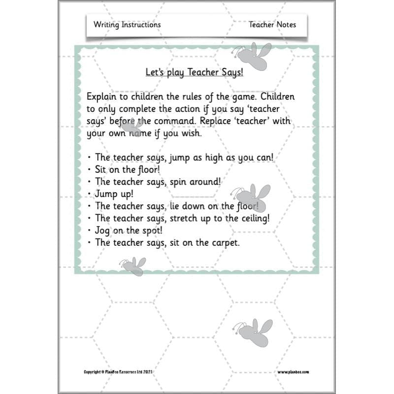PlanBee Writing Instructions Year 1 English lessons and activities by PlanBee
