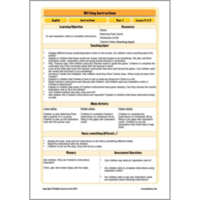 PlanBee Writing Instructions Year 1 English lessons and activities by PlanBee