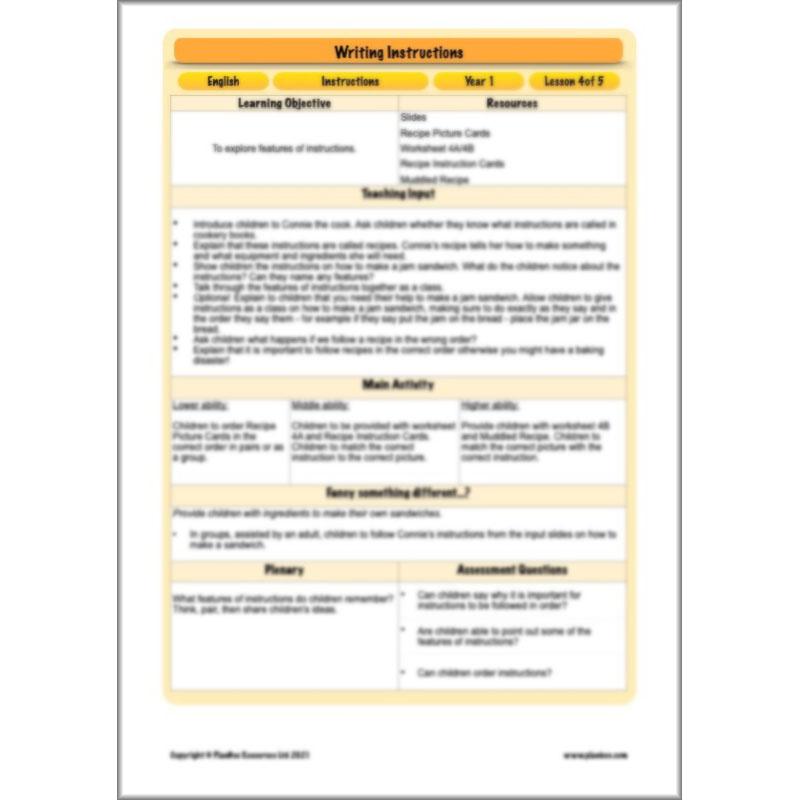 PlanBee Writing Instructions Year 1 English lessons and activities by PlanBee