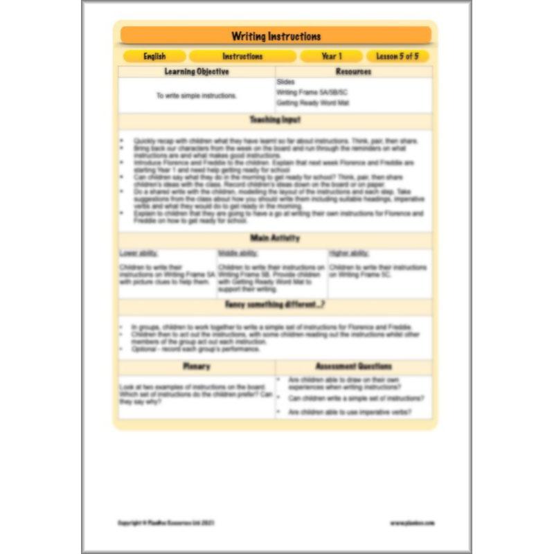 PlanBee Writing Instructions Year 1 English lessons and activities by PlanBee