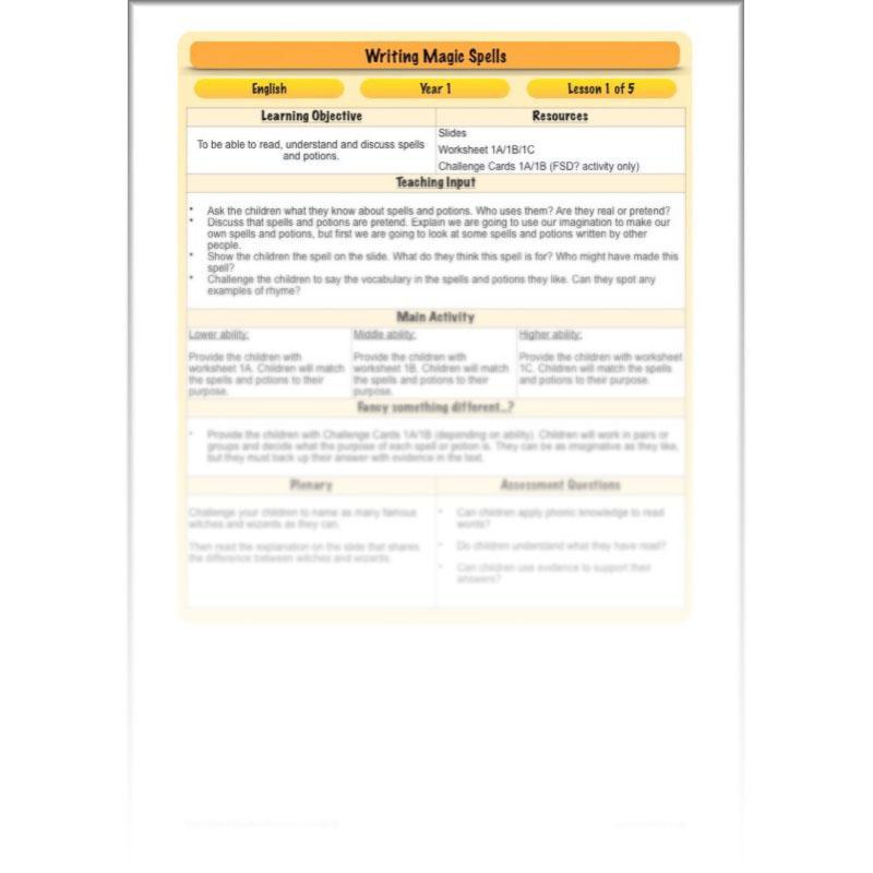 PlanBee Magic Spell Writing KS1 Year 1 English by PlanBee