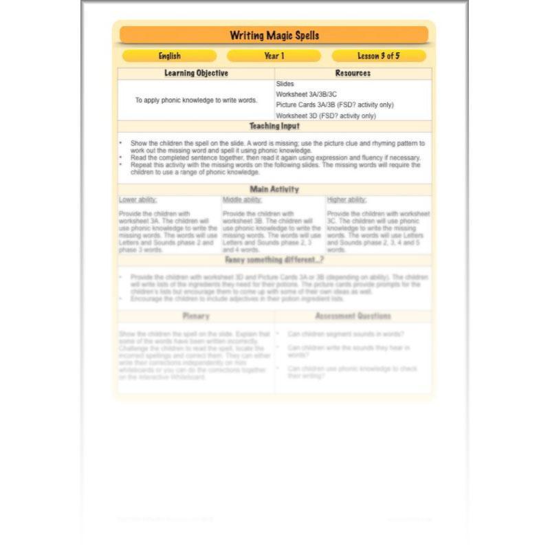 PlanBee Magic Spell Writing KS1 Year 1 English by PlanBee