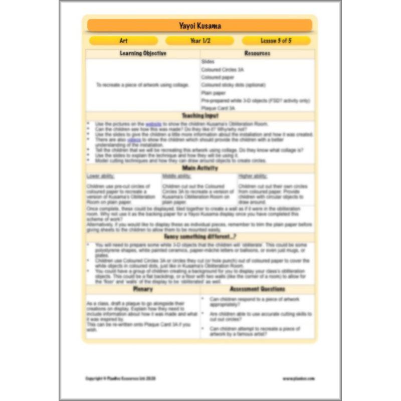 PlanBee Yayoi Kusama Lesson Plan - Famous Artists KS1