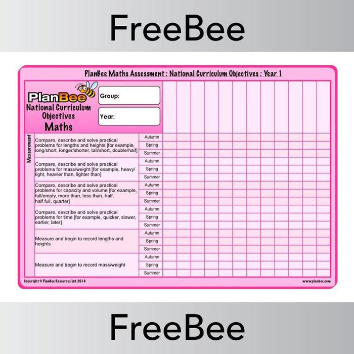 PlanBee Free Year 1 Maths Assessment Grid | PlanBee