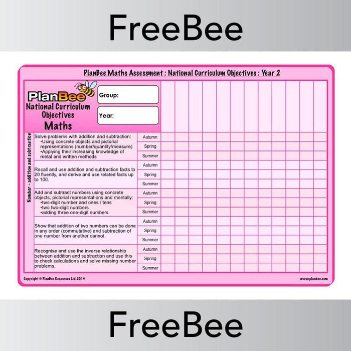 PlanBee Free Year 2 Maths Curriculum Assessment Grid | PlanBee