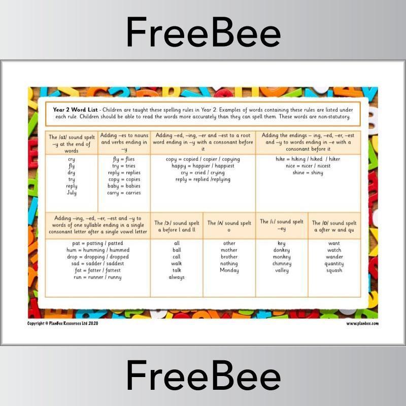 PlanBee Year 2 Spelling Words by PlanBee