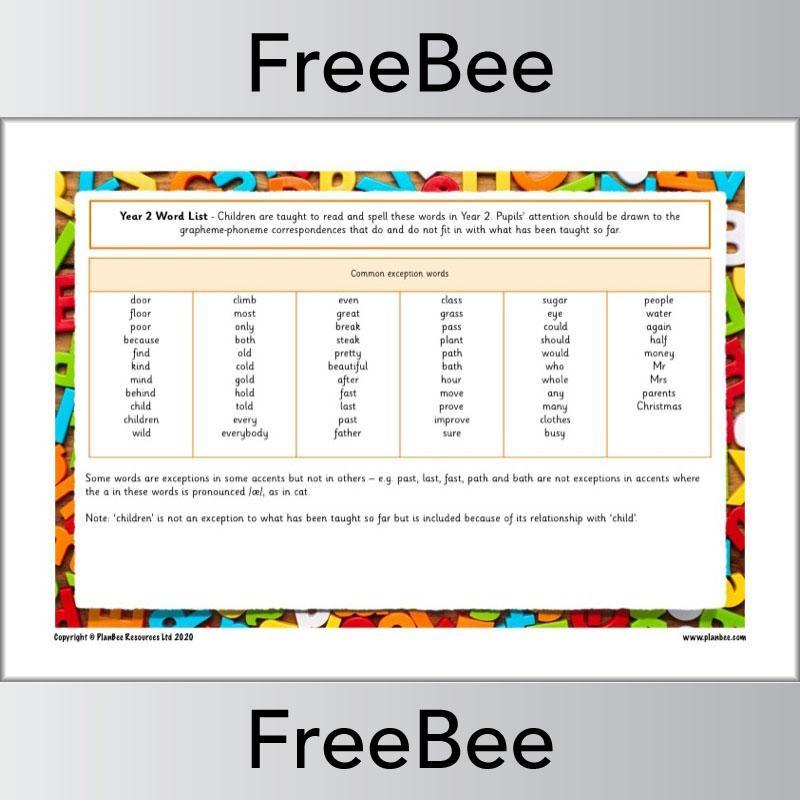 PlanBee Year 2 Spelling Words by PlanBee