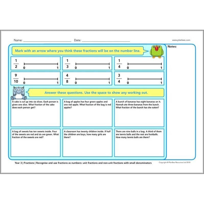 Free Fractions Year 3 Maths Assessment Worksheet by PlanBee