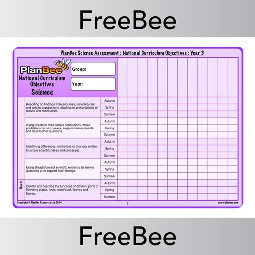 PlanBee Science KS2 Year 3 Assessment Grid | PlanBee FreeBees