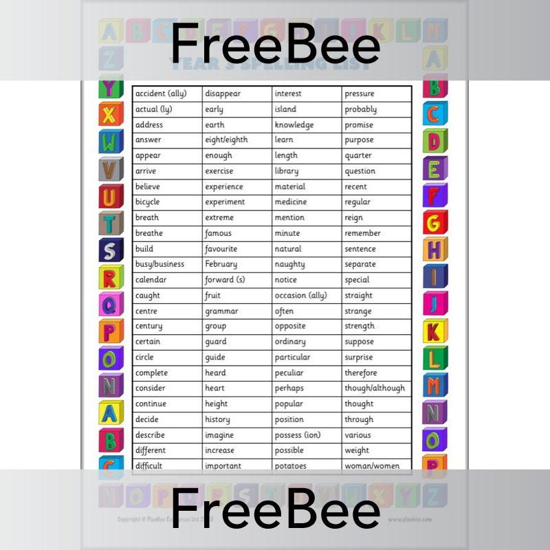 PlanBee FREE KS2 Spelling List Sheet created by PlanBee