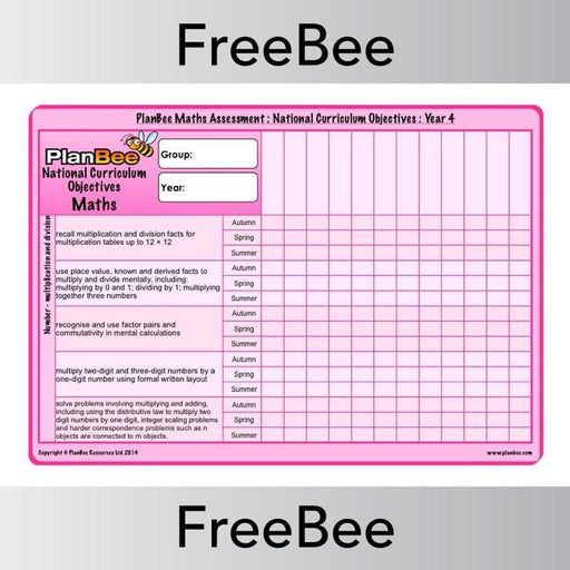 PlanBee Free Year 4 Maths Teaching Assessment Grid | PlanBee