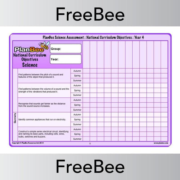 PlanBee Science Assessment Grid: Year 4 National Curriculum Objectives | PlanBee