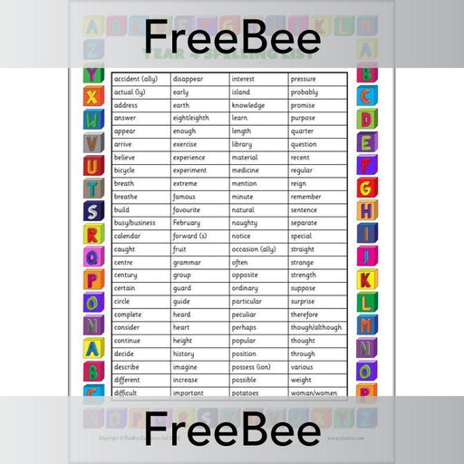 PlanBee Year 4 Spelling Words List by PlanBee