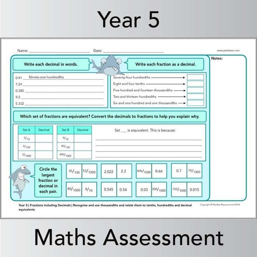 PlanBee Year 5 Maths Assessment Pack | New Curriculum