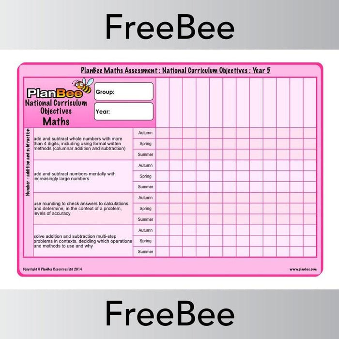 PlanBee Maths Assessment Grid: Year 5 | PlanBee FreeBees