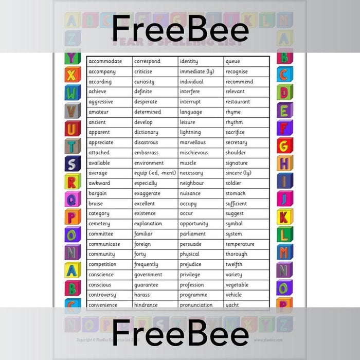 PlanBee Year 5 Spelling Words List by PlanBee