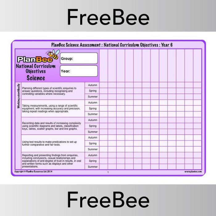 PlanBee Science Assessment Grid Year 6 | PlanBee FreeBees