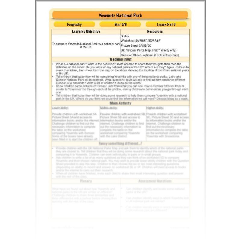 PlanBee Yosemite National Park: Year 5 & Year 6 Geography scheme of work